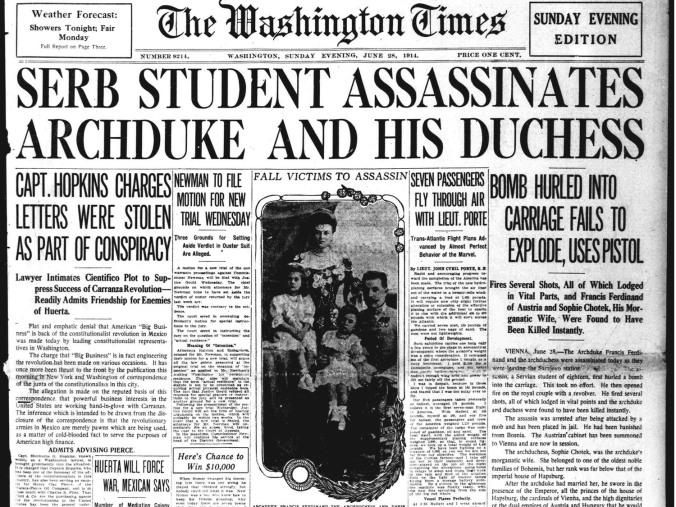 Serb student assassinates Archduke and his duchess